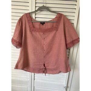 Milk And Honey Pink Blouse Short Sleeve Lace Trim Size 3X